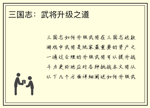 三国志：武将升级之道